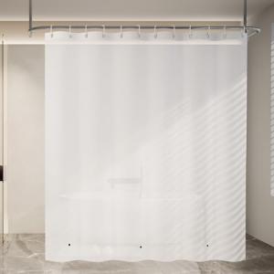 Poposa Heavy Duty Shower Curtain Liner, Waterproof Transparent PEVA, Non-Toxic Odorless, Rust-Proof Metal Ring, Frosted 72 x 72 in