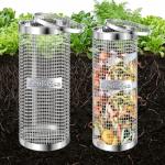 EcoBrisa 2 Pack Inground Worm Composting Bin, Metal Compost Bin for Recycling Kitchen Food Waste, Outdoor Worm Compost Bin with Holes and Lid Use in Outdoor Garden Vegetable Patch Backyard