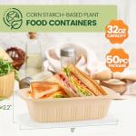 100 Piece (50 Pack) Meal Prep Containers with Lids,32 oz Resuable Cornstarch Material Salad Containers, Plant-based Lunch Boxes, Plastic Take Out Bowls BPA Free, Microwave Freezer Safe, Stackable