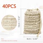40 Natural Cotton and Linen Soap Bags - Eco-Friendly Reusable Soap Bags for Bath, Shower and Travel, 5.9 x 4.7 Inch, Knot Design