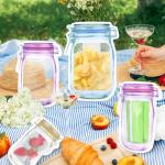 Fireboomoon 30 PCS Multi-Size Mason Jar Bottle Pattern Zipper Bags,Reusable Airtight Seal Leak-Proof Portable Food Snack Save Storage Pouch Bag for Travel Picnic Camping and Kids