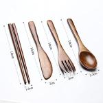 Portable Wooden Cutlery Set for Travel and Camping - 4 Piece Set With Reusable Wooden Spoon, Fork, Knife and Chopsticks
