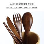 Portable Wooden Cutlery Set for Travel and Camping - 4 Piece Set With Reusable Wooden Spoon, Fork, Knife and Chopsticks