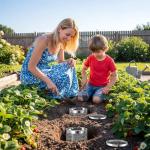 EcoBrisa 2 Pack Inground Worm Composting Bin, Metal Compost Bin for Recycling Kitchen Food Waste, Outdoor Worm Compost Bin with Holes and Lid Use in Outdoor Garden Vegetable Patch Backyard