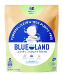 BLUELAND Laundry Detergent Tablets, 60 Count, Plastic-Free Eco-Friendly Pods, Sheets, Liquid Alternative - Fragrance Free and Clear, Natural, Gentle