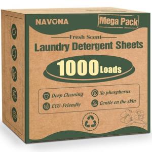 1000 Loads Mega Pack Laundry Detergent Sheets, Eco-friendly Laundry Sheets, Powerful Cleaning, Suitable for Homes, Dorms, and Apartments - [Fresh Scent]