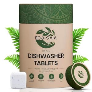 100% Plastic-Free Dishwasher Detergent Tablets, 100 Count, Free & Clear, Eco-Friendly Dishwashing Tablets, Natural, Sustainable