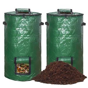 MyLifeUNIT Compost Bins Outdoor, Composting Bin for Outside Garden, Reusable Garden Yard Waste Bag, 34 Gallons (2 Pack, Green)