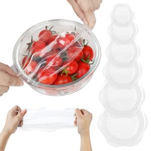 Silicone Stretch Lids for Food Storage in Fridge, Reusable Elastic Bowl Covers for Cup, Cans, Jars, Round & Rectangle Container, Food Grade Silicone Microwave Food Cover, Heat-Resistant, Transparent