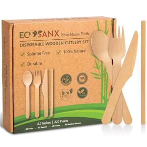 Eco-Friendly 220-Pc Bamboo Cutlery Set