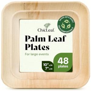 Chic Leaf Compostable & Biodegradable Palm Leaf Disposable Bamboo Plates - Disposable Party Plates for Appetizers - Party Supplies (10 & 7 Inch Square)
