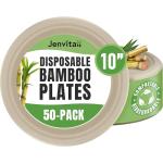Jenvita Bamboo Paper Eco Disposable Plates (50-Pack, 10-inch) | Sturdy & Microwave Safe | Heavy Duty Eco Friendly Small Plates | PFAS Free, Biodegradable | FSC Certified Alternative to Plastic