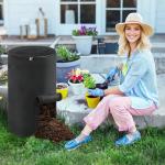 Reusable Compost Bin Outdoor, 34 Gallon Home Compost Bucket with Handles and Observation Windows, Breathable Thickened Foldable Compost Bin for Garden Yard (1 Pack, Black)