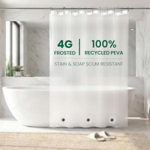 Bowery Home Eco-Friendly Recycled Polyester Shower Curtain Liner – Waterproof, Sustainable, Non-Toxic Shower Curtain Liner, with Rust-Proof Grommets, NOT Made in China - 72x72IN, 4G – Frosted