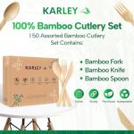 Karley 100% Bamboo Heavy Duty Disposable Utensils – 150 pcs, 6.7in (50 Forks, 50 Spoons & 50 Knives) – Durable, Eco-friendly & Biodegradable Cutlery. FDA Registered, Plastic Free & Compostable
