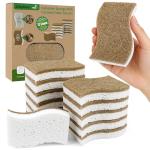 Silkyhose Biodegradable Natural Kitchen Sponge, Compostable Cellulose and Coconut Scrubber Eco-Friendly Dishwashing Sponge, 12 Pack Household Cleaning Foam for Dishes