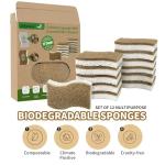 Silkyhose Biodegradable Natural Kitchen Sponge, Compostable Cellulose and Coconut Scrubber Eco-Friendly Dishwashing Sponge, 12 Pack Household Cleaning Foam for Dishes