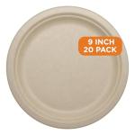World Centric Wheat Straw/Bagasse Compostable 9-Inch Fiber Plate, 20-Piece, 9 inch