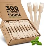Wooden Disposable Forks - 300 Piece Wood Compostable Forks - Eco-Friendly Biodegradable Utensils for Party - Free From Plastic Cutlery Set - Disposable Cutlery Fork for Eating - Compostable Utensils