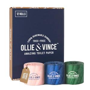 Ollie & Vince Bamboo Toilet Paper | Sustainable, Eco-Friendly, Plastic-Free & Tree-Free, Organic | 12 Rolls, 3-Ply, Soft, Strong & Septic Safe, Unscented | Premium Bathroom Tissue