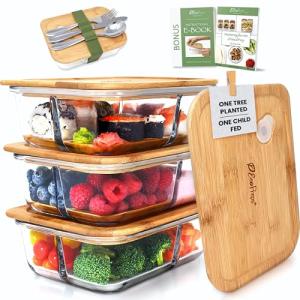 EcoPreps Bamboo-Lid Glass Bento Box Set