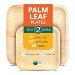 ECO SOUL Compostable 7 & 10 Inch Palm Leaf Square Plates (50 Count) Like Bamboo Plates | Biodegradable | Eco-Friendly, Microwave & Oven Safe - Party Pack