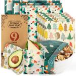Akeeko Reusable Beeswax Food Wraps - Assorted 9 Packs, Eco-Friendly Reusable Wrap, Biodegradable, Zero Waste, Organic Cloth, Sustainable, Plastic-Free Food Storage, 1Large, 3Medium, 5Small Sizes