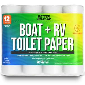 Boat and RV Toilet Paper, Septic Safe Quick Dissolving Tissue, 12 Single Rolls, Biodegradable 2-Ply for Marine, Travel, and Camper Systems, Camping Tank-Safe Bulk Pack