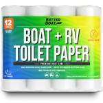 Boat and RV Toilet Paper, Septic Safe Quick Dissolving Tissue, 12 Single Rolls, Biodegradable 2-Ply for Marine, Travel, and Camper Systems, Camping Tank-Safe Bulk Pack