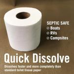 Boat and RV Toilet Paper, Septic Safe Quick Dissolving Tissue, 12 Single Rolls, Biodegradable 2-Ply for Marine, Travel, and Camper Systems, Camping Tank-Safe Bulk Pack