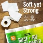 Boat and RV Toilet Paper, Septic Safe Quick Dissolving Tissue, 12 Single Rolls, Biodegradable 2-Ply for Marine, Travel, and Camper Systems, Camping Tank-Safe Bulk Pack