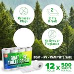 Boat and RV Toilet Paper, Septic Safe Quick Dissolving Tissue, 12 Single Rolls, Biodegradable 2-Ply for Marine, Travel, and Camper Systems, Camping Tank-Safe Bulk Pack