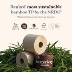 Betterway Unbleached Bamboo Toilet Paper Rolls - Eco-Friendly 3 Ply Toilet Tissue - 12 Long-Lasting Rolls - 360 Sheets/Roll - Organic, FSC Certified, Septic Safe TP - Lint-Free, PFAS-Free Bath Tissue