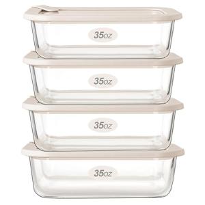 Urban Green Glass Food Storage Containers with Glass Lids, Microwave Safe Food Container Set, Airtight Food Container Set, LeakProof, 100% Plastic Free, White Color, 4pack