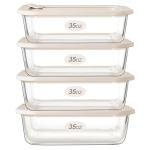 Urban Green Glass Food Storage Containers with Glass Lids, Microwave Safe Food Container Set, Airtight Food Container Set, LeakProof, 100% Plastic Free, White Color, 4pack