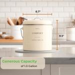 D'Lifeful Kitchen Compost Bin – 1.3 Gallon Countertop Farmhouse Compost Container with Lid – Odorless Indoor Food Scrap Pail with 6 Charcoal Filters – Eco-Conscious and Easy to Clean (Cream)