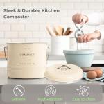 D'Lifeful Kitchen Compost Bin – 1.3 Gallon Countertop Farmhouse Compost Container with Lid – Odorless Indoor Food Scrap Pail with 6 Charcoal Filters – Eco-Conscious and Easy to Clean (Cream)