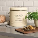 D'Lifeful Kitchen Compost Bin – 1.3 Gallon Countertop Farmhouse Compost Container with Lid – Odorless Indoor Food Scrap Pail with 6 Charcoal Filters – Eco-Conscious and Easy to Clean (Cream)