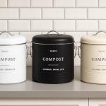 D'Lifeful Kitchen Compost Bin – 1.3 Gallon Countertop Farmhouse Compost Container with Lid – Odorless Indoor Food Scrap Pail with 6 Charcoal Filters – Eco-Conscious and Easy to Clean (Cream)