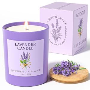 NORVENCE Lavender Candle, Lavender Scented Candles for Women, 10oz Soy Candles with Bamboo Lid for Home Scented, Birthday Gifts for Women and Men, Hand-Poured Candle for Relaxation, Home Decor