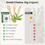 Weemium Bamboo Cutlery Disposable Set, [150 Pack] Heavy-Duty Bamboo Utensils Disposable Silverware, FSC Certified 100% Biodegradable and Compostable Utensils, 60 Forks, 60 Spoons, 30 Knives