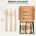 Weemium Bamboo Cutlery Disposable Set, [150 Pack] Heavy-Duty Bamboo Utensils Disposable Silverware, FSC Certified 100% Biodegradable and Compostable Utensils, 60 Forks, 60 Spoons, 30 Knives