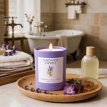 NORVENCE Lavender Candle, Lavender Scented Candles for Women, 10oz Soy Candles with Bamboo Lid for Home Scented, Birthday Gifts for Women and Men, Hand-Poured Candle for Relaxation, Home Decor