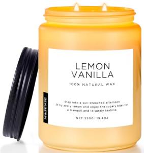 M&SENSE Lemon Vanilla Scented Candles, 19.4oz Organic Soy Wax, 110 Hours Long Lasting Slow Burn, Natural Candles Non Toxic, Fruity Scent Stress Relief Gifts for Women, Home Fragrance for Bath