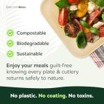 EVERMADEGREEN Bamboo Plates with Cutlery - Set of 50 Plates (8in) + 50 Forks + 50 Knives | Biodegradable Palm Leaf Plates | Disposable Dinner Plates | Rustic Dinnerware for Christmas, Wedding, Party