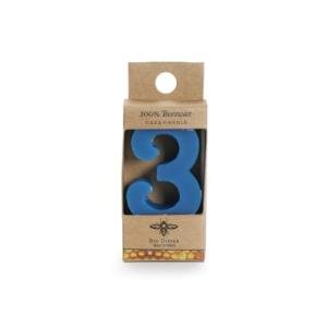 Big Dipper Wax Works No. 3 Birthday Cake Candle – Blue, 2” Beeswax Candle with Cotton Wick & Wooden Pick, Natural Honey Aroma, Eco-Friendly Party Candle for Birthdays, Weddings, Anniversaries