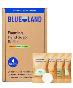 BLUELAND Foaming Hand Soap Refill Tablets, 4-Pack, Garden Blooms Variety Scents, Eco Friendly Cleaning Products, 4 x 9 Fl oz
