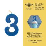 Big Dipper Wax Works No. 3 Birthday Cake Candle – Blue, 2” Beeswax Candle with Cotton Wick & Wooden Pick, Natural Honey Aroma, Eco-Friendly Party Candle for Birthdays, Weddings, Anniversaries
