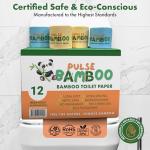 Pulse Bamboo Toilet Paper – Chemical-Free, Septic Safe, Unscented, 3-Ply, FSC Certified, Plant-Based Toilet Tissue – Non-Toxic, Zero BPA, Eco-Friendly, Soft & Strong (12 Pack Rolls, 300 Sheets Each)