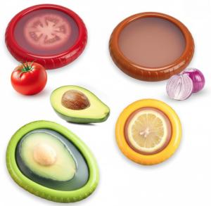 Set of 4 Silicone Food Storage Containers - Avocado Saver & Vegetable Freshness Keeper for Tomatoes, Onions, Lemons, Garlic - Reusable, Dishwasher Safe, BPA-Free Fridge Organizer